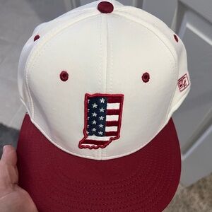 Indiana University White and Red Cap with American Flag Design